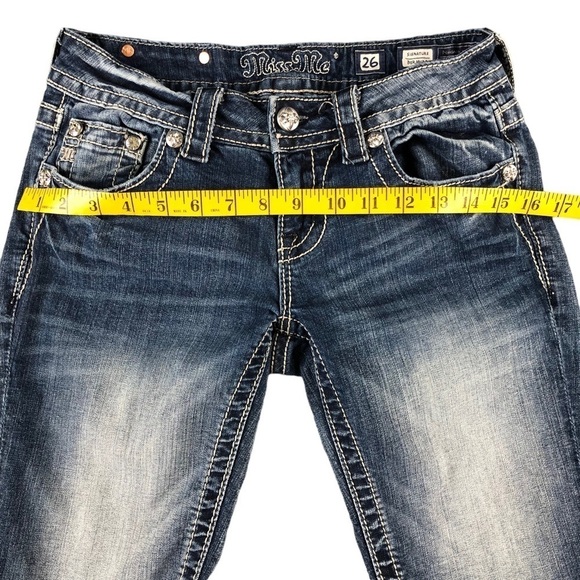 Miss Me Medium Wash Signature Bermuda Shorts Embellished Angel Wing Mid Rise - Picture 8 of 10